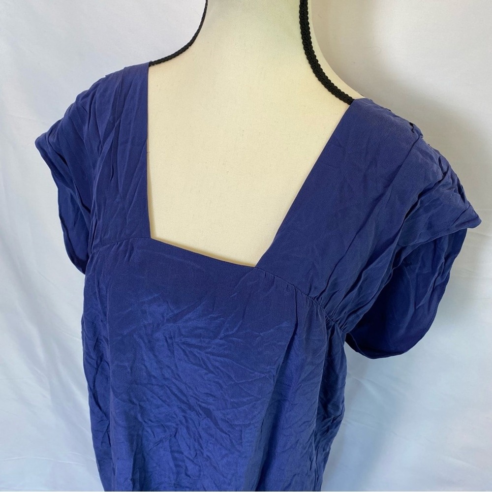 Geren Ford Women's Medium Blue Silk Mini Dress Square Neck Keyhole Back - Picture 2 of 11